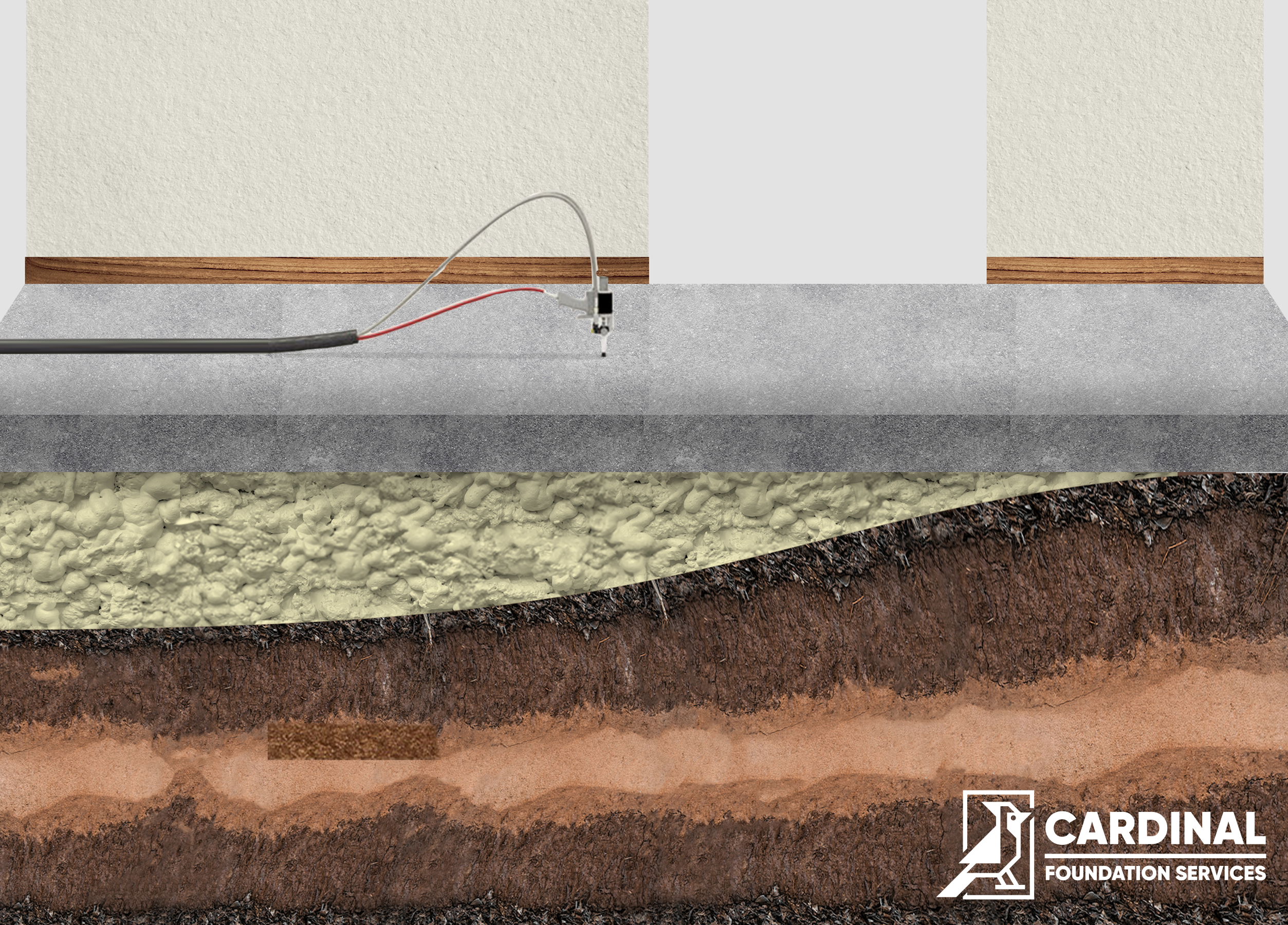 Polyurethane foam injection lifting a concrete slab back to level